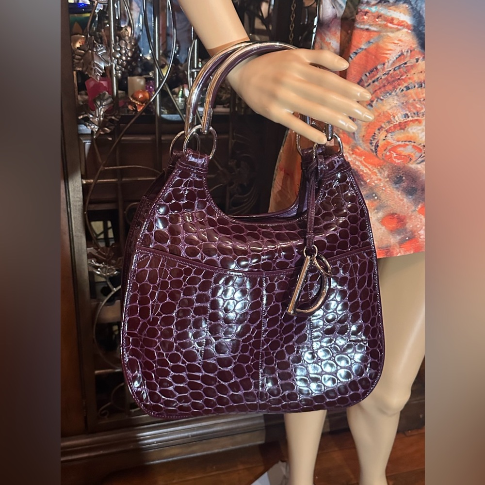 Beautiful Christian Dior Crocodile Embossed Patent Leather Satchel